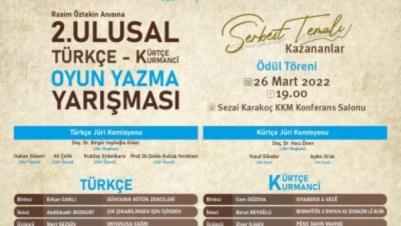 2. Ulusal Türkçe-Kürtçe Oyun Yazma Yarışması tamamlandı